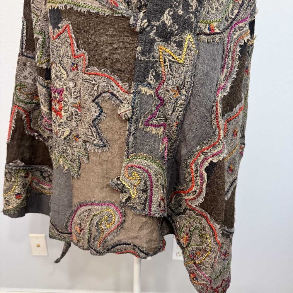 Baba Jacket Women's‎ One Size Multicolor 100% Wool Kimono Paisley Boho Patchwork - Picture 3 of 16
